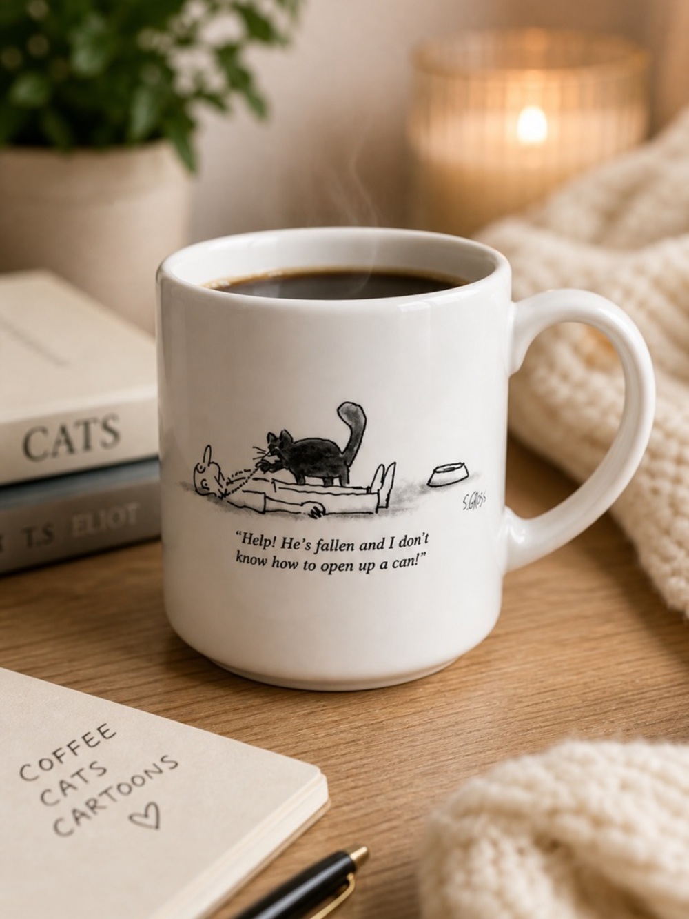 Fishs Eddy Cat Humor Mug S Gross “Help He’s Fallen” Funny Vintage Gift